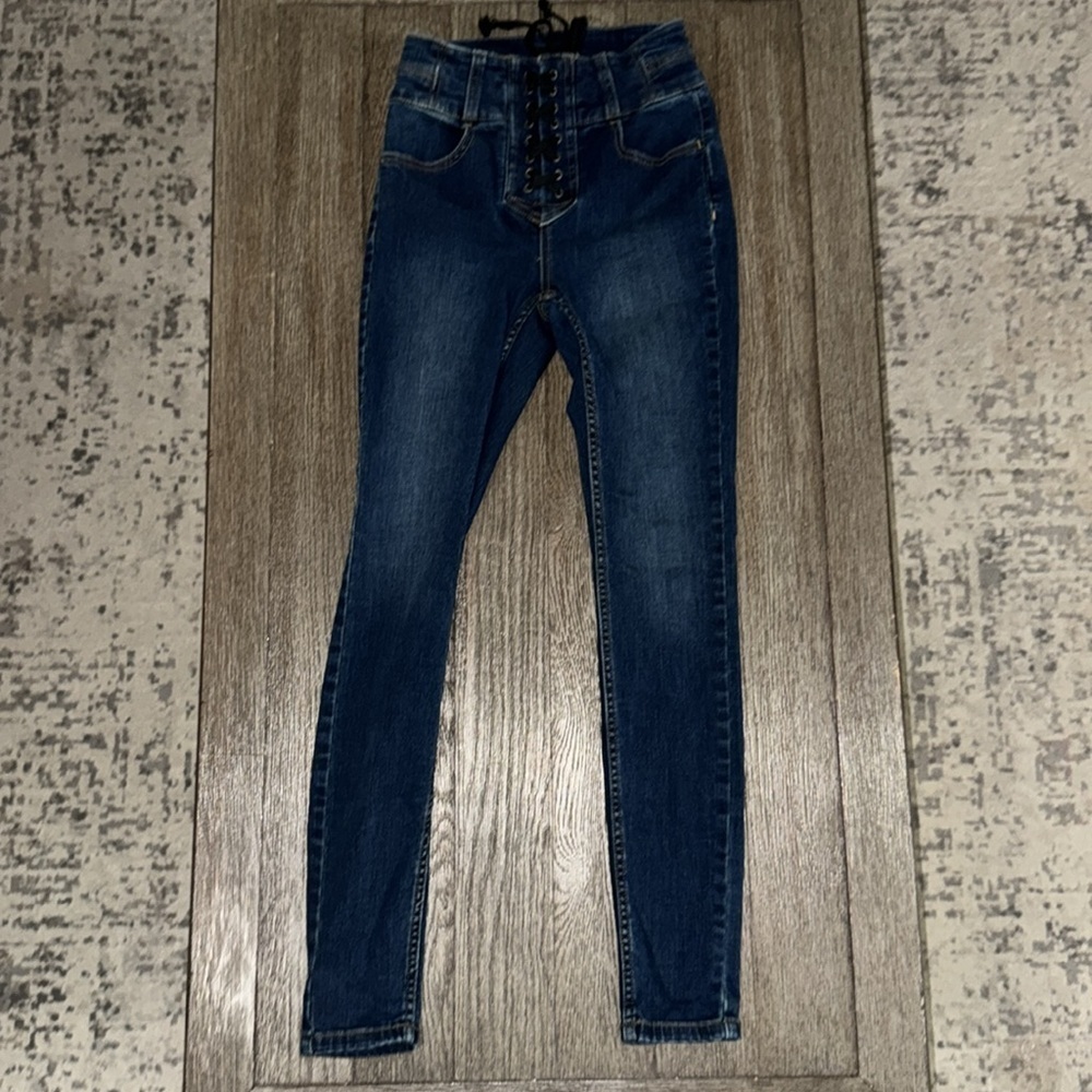 We the Free Free People CRVY high-rise lace up skinny jeans Blue Honey